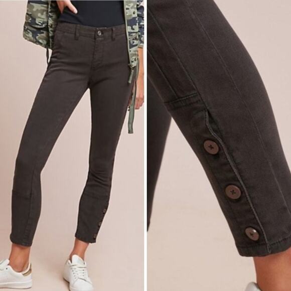 Anthropologie Button Leg Utility Pant Size 29 Black Soft Lyocell Blend Twill NEW - Picture 7 of 11